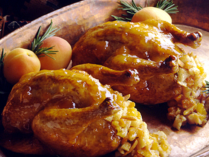 APRICOT AMARETTO STUFFED CORNISH HENS