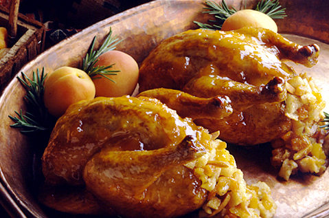 APRICOT AMARETTO STUFFED CORNISH HENS