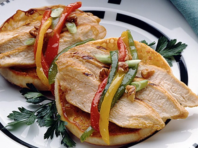 MEAT AND VEGGIES ON A BAYS ENGLISH MUFFIN