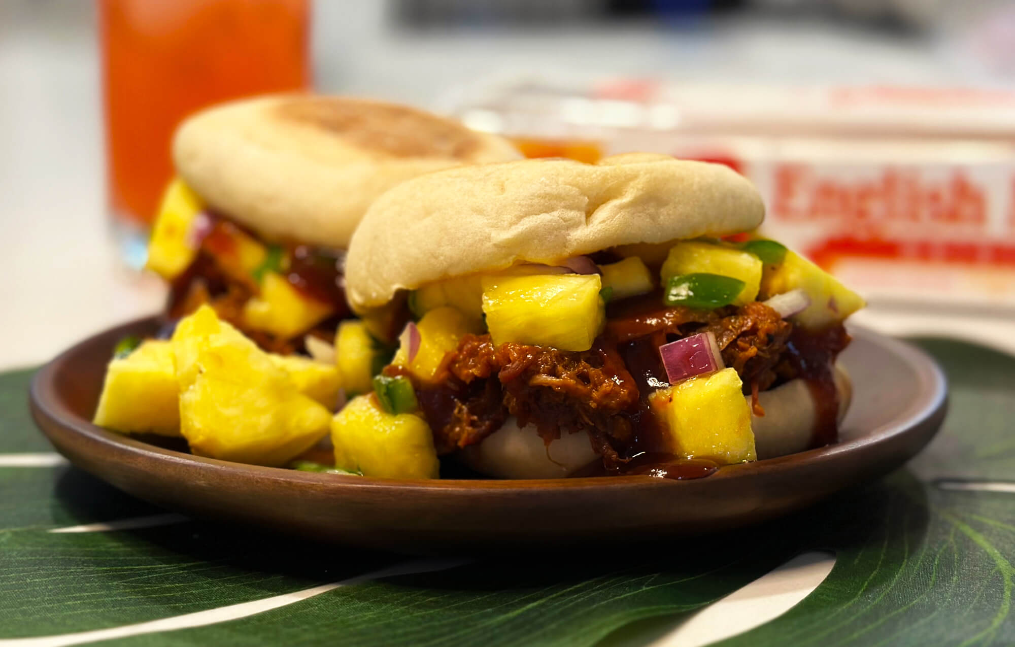 Caribbean Pulled Pork on Bays English Muffins