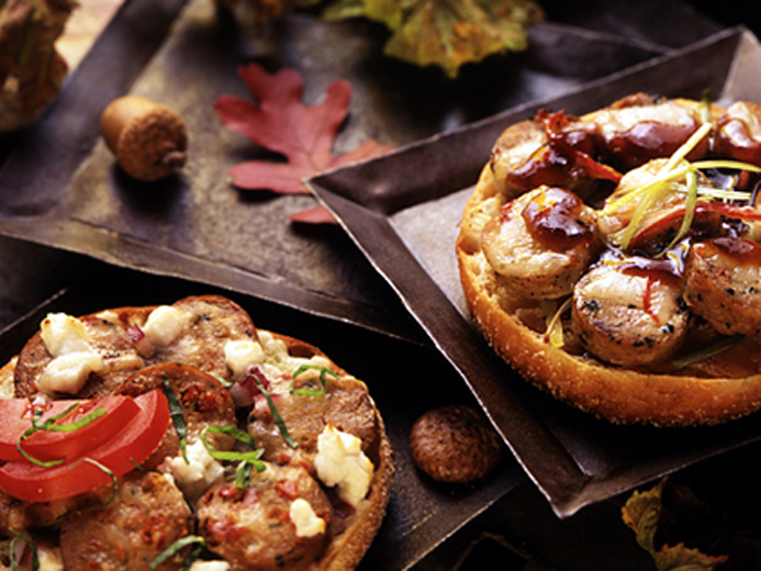 BAYS TOPPED WITH SAUSAGE CHEESE