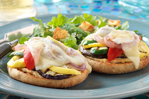 Veggies and cheese on Bays English Muffins