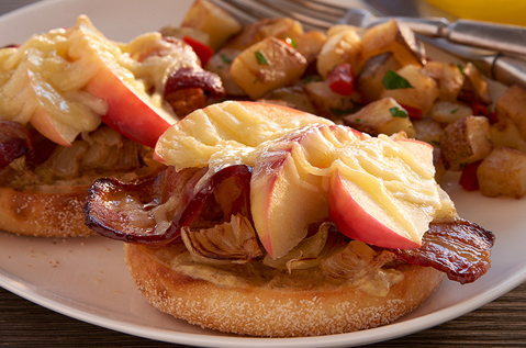 MELTED CHEESE ON FRUIT, MEAT, AND A BAYS ENGLISH MUFFIN