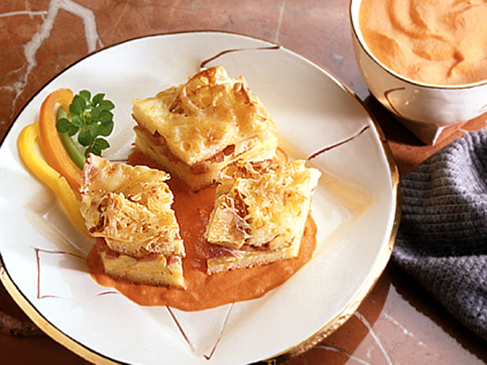 BAYS CUT INTO SQUARES TOPPED WITH CASSEROLE
