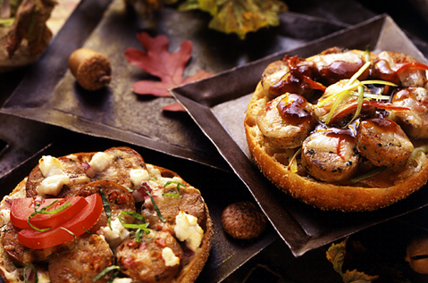 BAYS TOPPED WITH SAUSAGE CHEESE