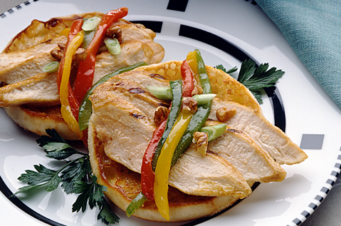 MEAT AND VEGGIES ON A BAYS ENGLISH MUFFIN