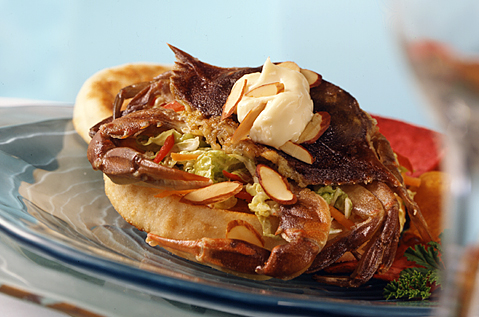 BAYS ENGLISH MUFFINS TOPPED WITH SHELLFISH AND ALMONDS