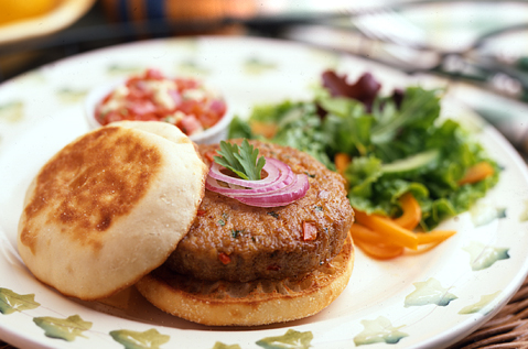 THICK VEGGIE PATTY TOPPED WITH ONION ON A BAYS ENGLISH MUFFIN