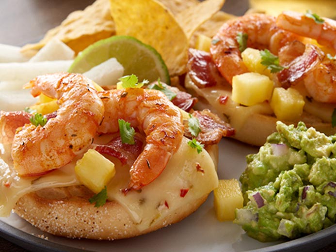 PRAWN, FRUIT, AND CHEESE ON AN ENGLISH MUFFIN