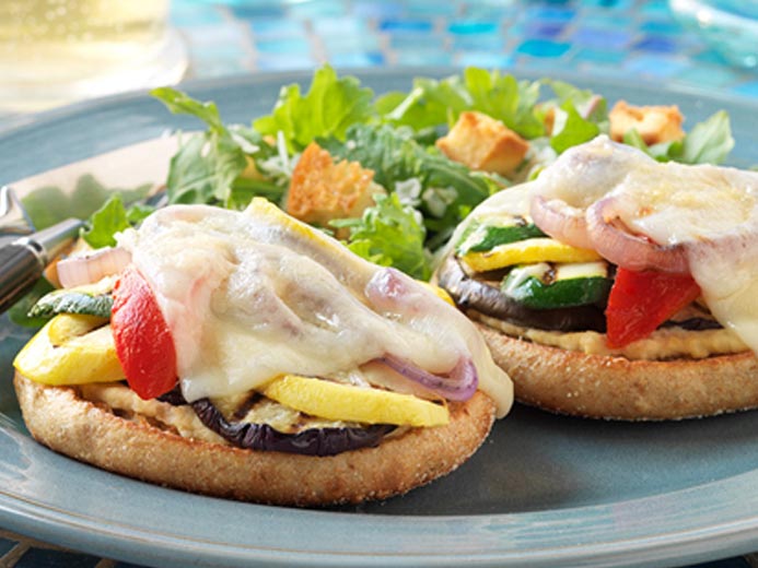 Veggies and cheese on Bays English Muffins