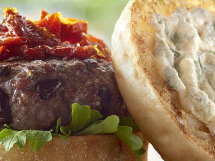 a thick patty with sundried tomatoes on Bays English Muffins