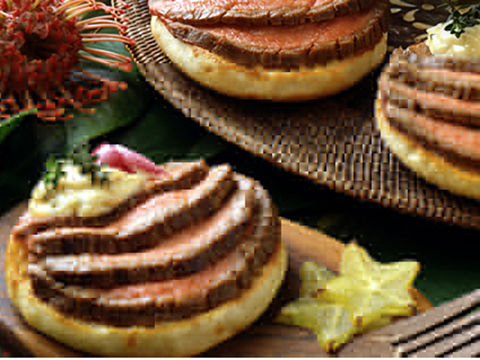 medium rare beef gently placed on Bays English Muffins