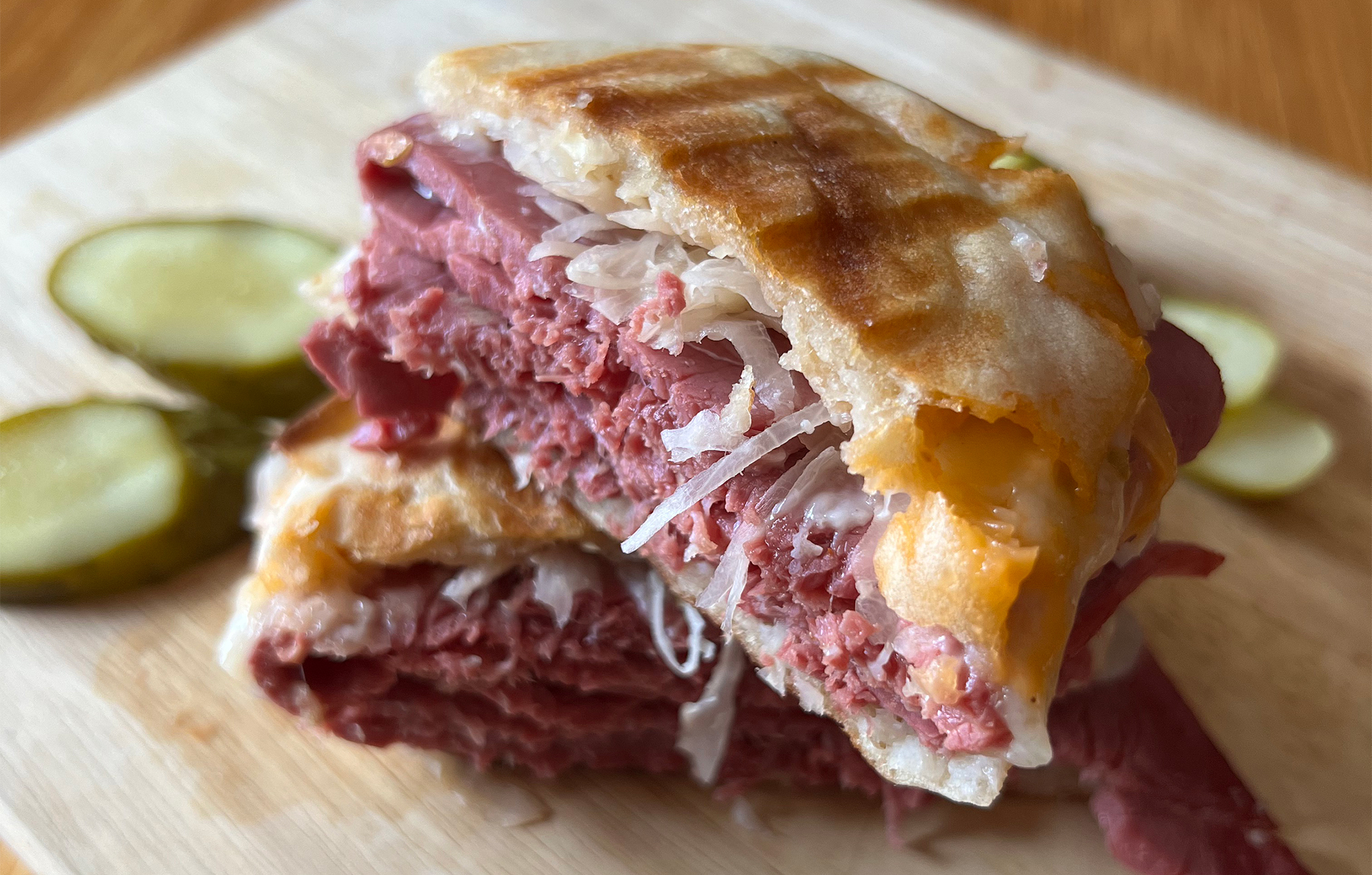 Reuben sandwich on a Bays English Muffin