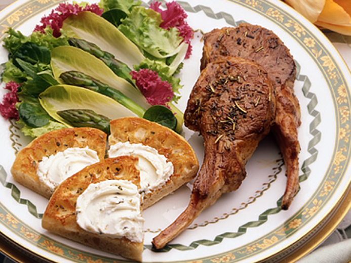 BAYS ENGLISH MUFFIN WITH GOAT CHEESE ALONG SIDE MEAT ON THE BONE