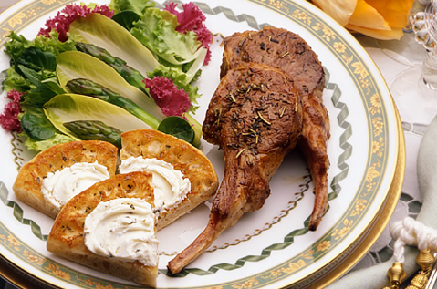 BAYS ENGLISH MUFFIN WITH GOAT CHEESE ALONG SIDE MEAT ON THE BONE