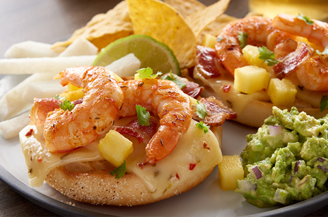 PRAWN, FRUIT, AND CHEESE ON AN ENGLISH MUFFIN
