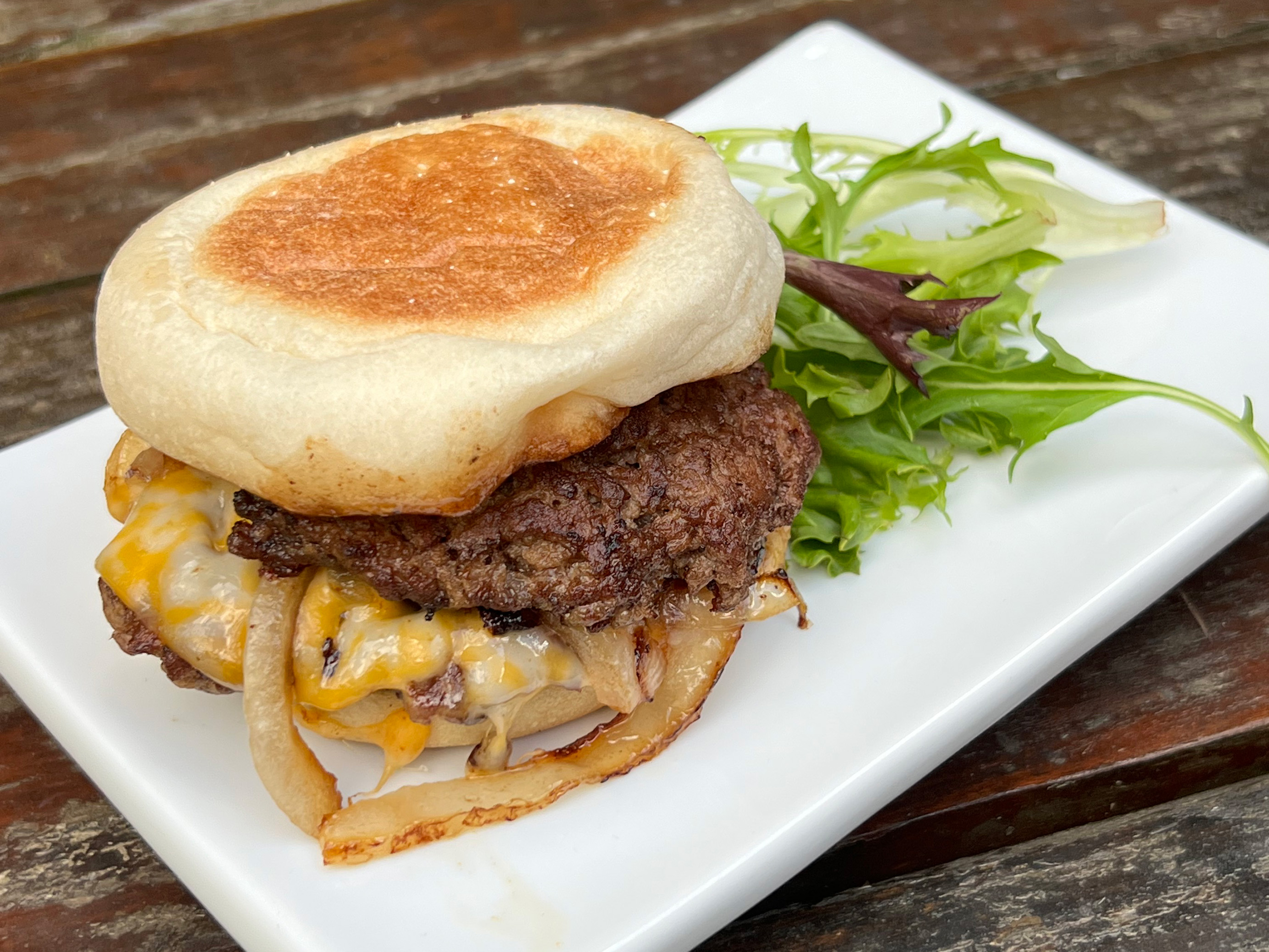 HAMBURGER WITH COLBYJACK CHEESE AND CARMELIZED ONIONS