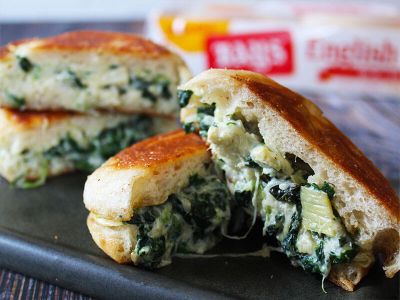 BAYS PANINI FILLED WITH A GREEN AND WHITE MELTY MIX