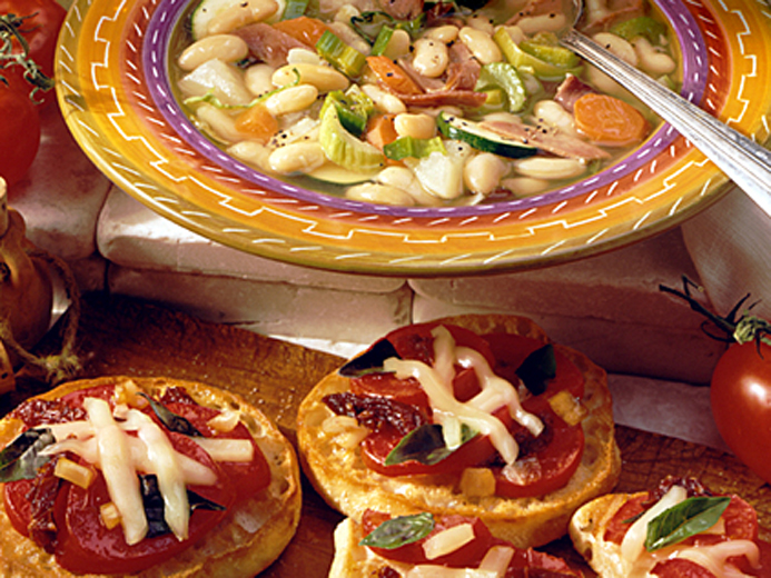 TOPPED BAYS NEXT TO A VEGGIE BISQUE