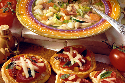 TOPPED BAYS NEXT TO A VEGGIE BISQUE