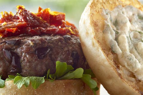 a thick patty with sundried tomatoes on Bays English Muffins
